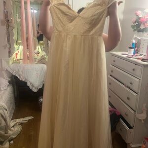 Pale Yellow Lace Bodice Chiffon Wedding Dress
